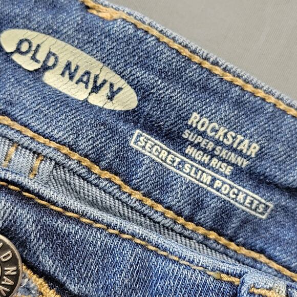 Old Navy Rockstar Blue Skinny Jeans Ripped Raw Hem Secret Slim Pockets Women's 6 - Picture 3 of 10
